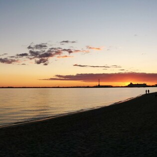 Sunset over Melbourne harbor