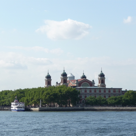 View from a Circle Line Harbor Cruise towards Ellis Island